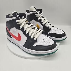 Nike Air Jordan 1 Mid Alternate Swoosh Sneakers BQ6472-063 Yellow Red Women's 9